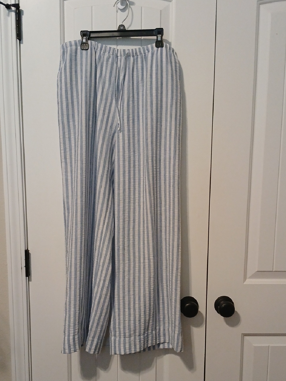 ☀️☀️Wide Leg Striped Linen-Blend Pants in Light Blue & White